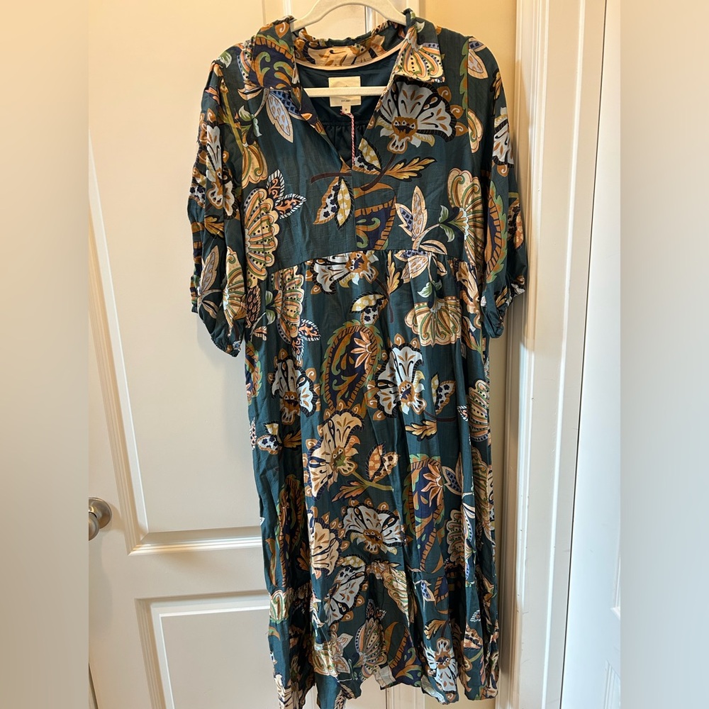 Umgee Teal and Cream Floral Maxi Dress